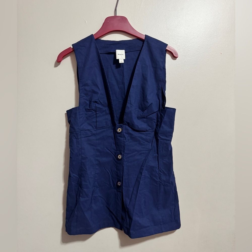 Maeve Navy Blue Sleeveless Button Front Top